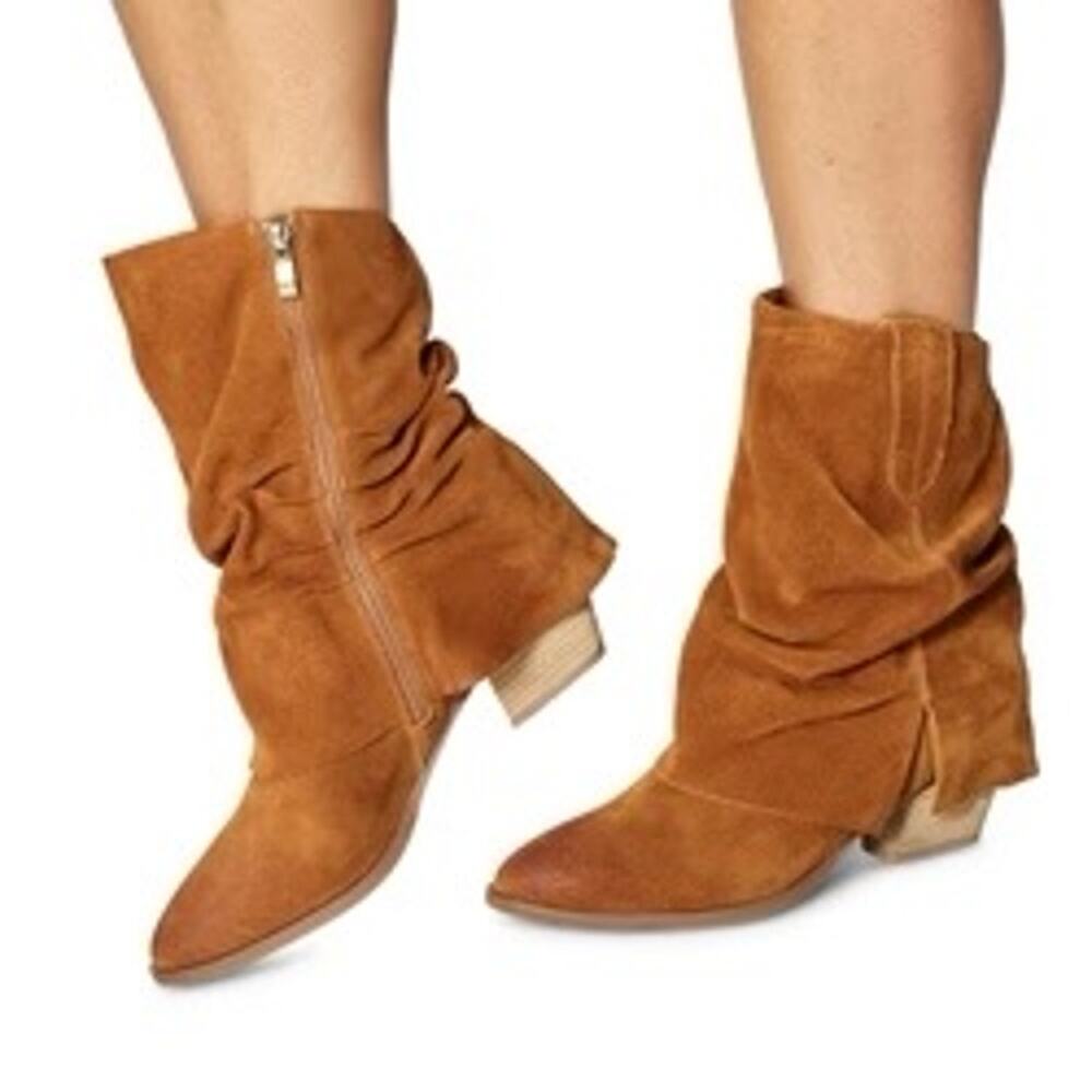 Antelope Lori Tan Suede Slouchy Western Ankle Booties 36 W Cowboy Style Boots